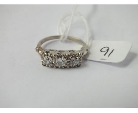 14ct white gold three stone fancy diamond ring approx. size O  