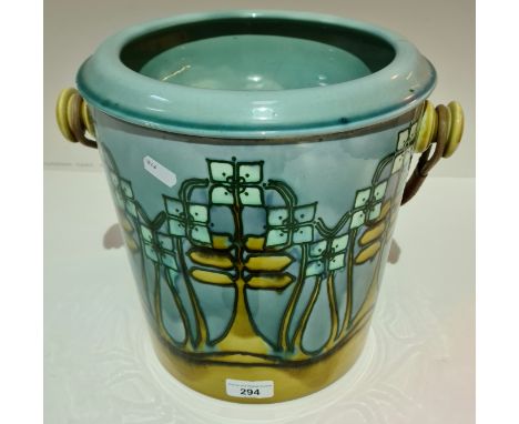 A Minton Secessionist pattern ceramic linen soaking bucketCondition:- crazing throughout, cracks & chip to top bowl, handle m