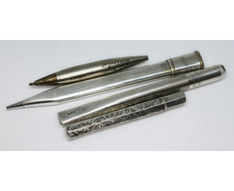 A mixed lot comprising a hallmarked silver Vernons K Knife, a hallmarked silver pencil holder, a Jif pencil and a pencil insc