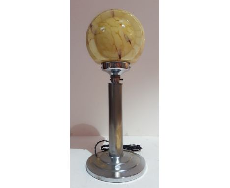 An Art Deco chrome and glass table lamp, height 46cm.Condition- there is some wear to the chrome finish, mostly to the base. 