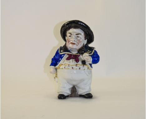 A 19th Century Hand Painted Figural Ceramic Tobacco Jar In The Form of a Large Sailor. Vivid Colours. Height 8 Inches. Some D