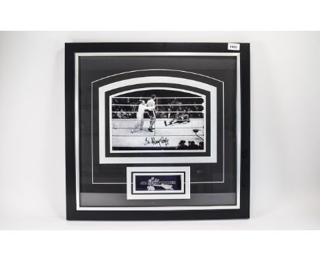 Boxing Interest. Signed photo Sir Henry Cooper. Black glazed frame. Ideal collectors or charity auction item. Overall size in
