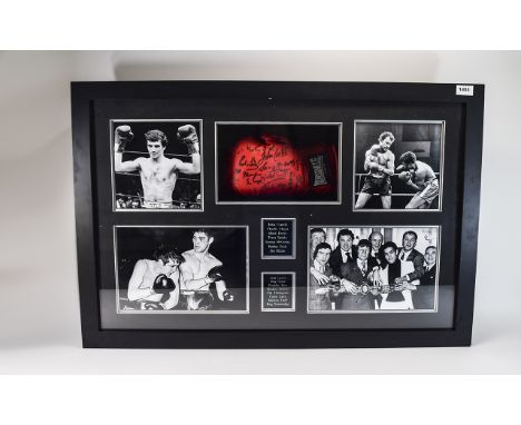 British Boxing Interest Montage.  Lonsdale glove signed by John Conteh, Charlie Magri, Mark Rowe, Terry Spinks, Sammy McCarth