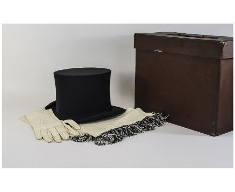 A Quality Gents Top Hat From Carswell of Glasgow, Complete with Leather Gloves and Silk Scarf. All In Original Box and In Goo