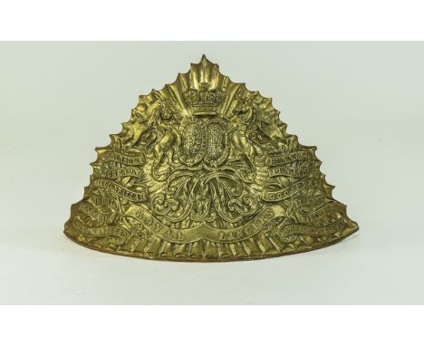 Royal Lancers Cavalry Regiment Of The British Army Officers Cap /Plates. circulated 1880. A good die stamped brass triangular
