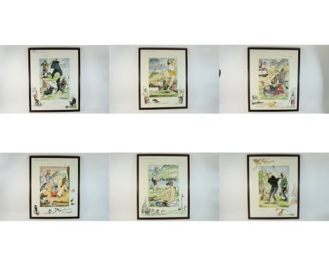 Six Limited Edition Bernard Gallagher Prints. Collection of 6 watercolour prints with golfing interest. Approx size of each p