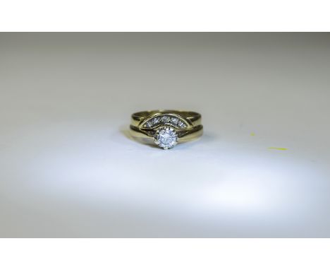 18ct Gold Diamond Rings - Fused Together. The Single Stone Diamond Ring 25 pts. Fully Hallmarked. 3.8 grams. 