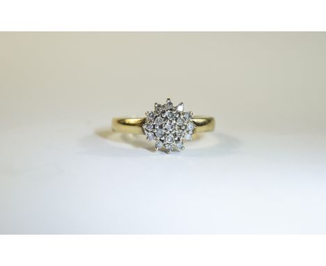 9ct Gold Set Diamond Cluster Ring. Flower head Setting. Fully Hallmarked. 