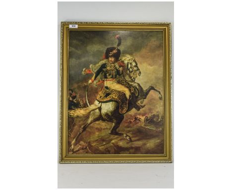 Framed Military Print "Lt. Dieudonne - Chasseurs a Cheval of the Imperial Guard", After Theodore Gericault 22 x 17 Inches, Gi