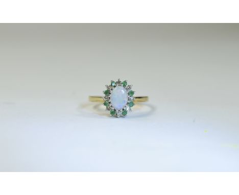 9ct Gold Opal and Diamond Cluster Ring. Fully Hallmarked. 