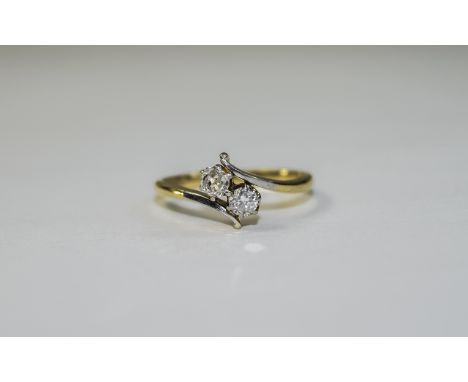 18ct Gold and Platinum Set Two Stone Diamond Ring. The Diamonds of Good Colour. Est Diamond Weight 30 pts. Fully Hallmarked. 