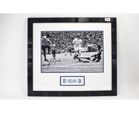 Football Interest. Signed photo of Jairzinho scoring against England, Mexico 1970 World Cup, complete with 'True Colours' Cer