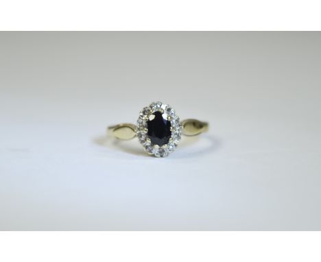 9ct Gold Diamond and Sapphire Cluster Ring. Fully Hallmarked. 