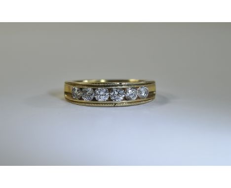 14ct Gold Diamond Ring  6 channel set round brilliant cut diamonds, approx diamond weight 1.6ct, stamped 14k, ring size X