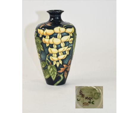 Moorcroft Collectors Club Ovoid Shaped Vase ' Wisteria ' Design. Designer Philip Gibson. Date 1998. 6 Inches High. Mint Condi