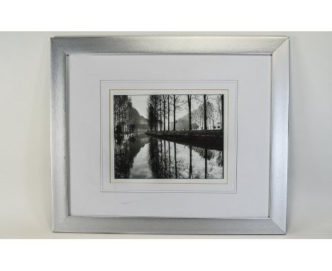 Modern Framed Decorative Black and White Print, mounted and behind glass. 8 by 105 inches.