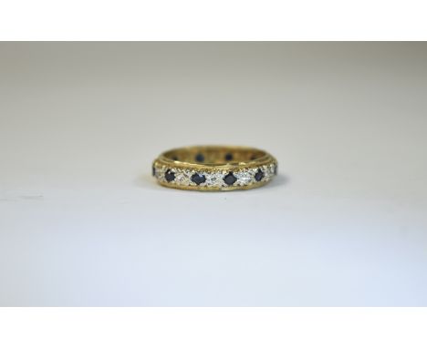 Ladies 9ct Set Diamond and Sapphire Eternity Ring. Marked 9ct - Please See Photo. O-P Ring Size. 