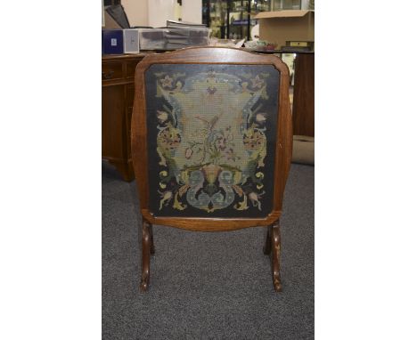 Antique - Shaped Wooden and Glazed Folding Inset Combined Fire Screen - Table, With a Nice Quality Tapestry Under Glass. Fire