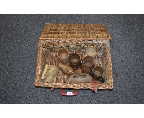 Hamper With Wooden Drinking Vessels