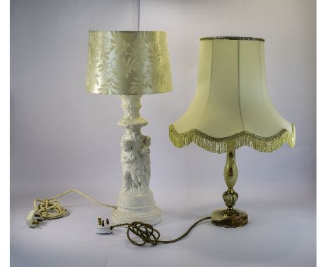 Onyx Table Lamp And Shade Together With A Figural Lamp And Shade