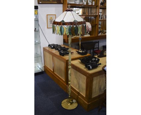 Onyx Standard Lamp With Bespoke Leaded Tiffany Style Glass Shade 