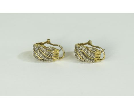 Ladies Pair of 9ct Yellow Gold Diamond Set Earrings. Fully Hallmarked. Est 1ct of Diamonds. 7.1 grams. 