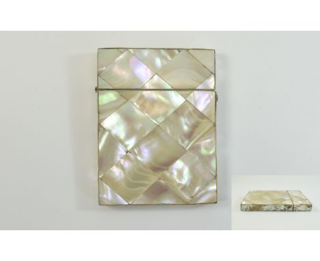 Antique Mother of Pearl Hinged Card Case. In Very Nice Condition. Press Button Release. 4 x 3 Inches. 