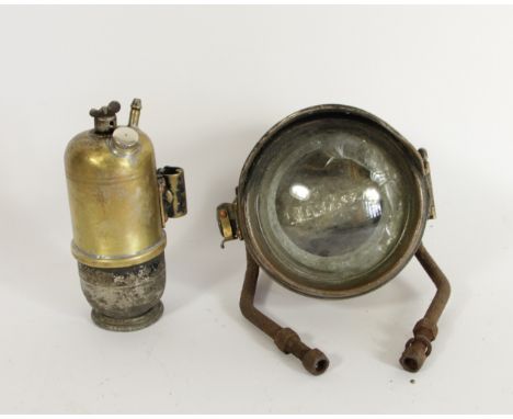 A vintage P&amp;M acetylene motorcycle lamp, with carbide holder, incomplete