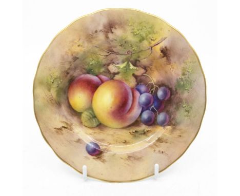 A Royal Worcester side plate, painted with fruiting vines and peaches, signed H. Ayrton, date code for 1901, approx 16cm diam