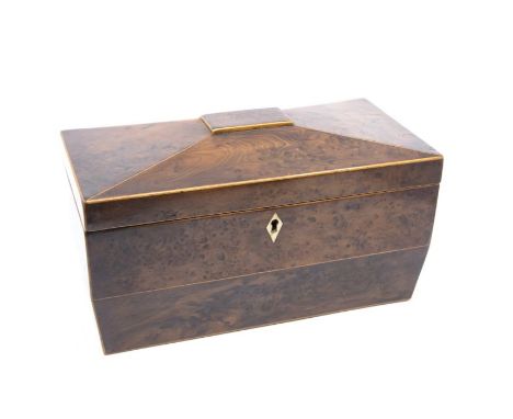 An 18th century oak box, hinged cover with brass batwing escutcheon and swing handle, brass batwing key lock, approx 31cm w x