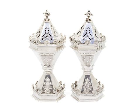 A pair of Victorian Commemorative silver salts commissioned by The Worshipful Company of Salters for HM Queen Victoria's Diam