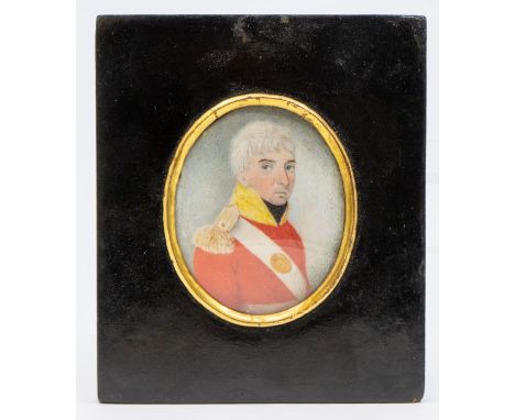 British School (19th century), an oval portrait miniature, watercolour on ivory, titled to verso 'Captain Benjamin Hughes who