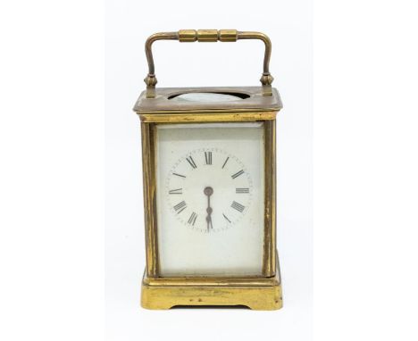 A 19th Century gilt brass carriage clock, white enamel dial with Roman numerals (AF)&nbsp;