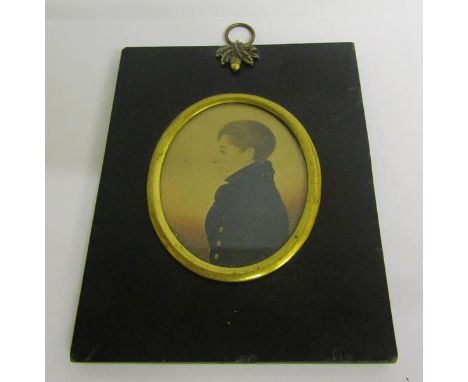 A 19c portrait miniature of a young gentleman, label to reverse Robert Smith St Johns Court, c. 1825.  Oval framed and glazed