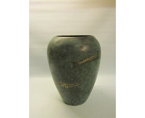 An art deco WMF green patinated baluster vase decorated with silver Barracuda and seaweed.  WMF marks to base.  30cms h. 