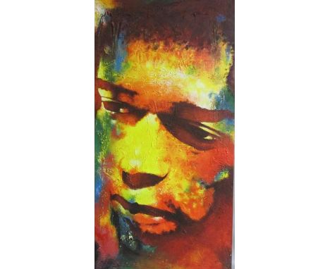 Steven Coughlin - Jimmi, a portrait of Jimmi Hendrix, complete with certificated dated 2015. Unframed oil on canvas.  123cms 