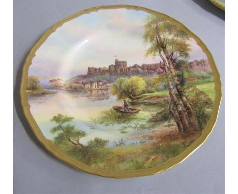 A Royal Worcester cabinet plate Windsor Castle and highlighted and signed by R Rushden with a tooled gilt rim.  Pattern Z.152