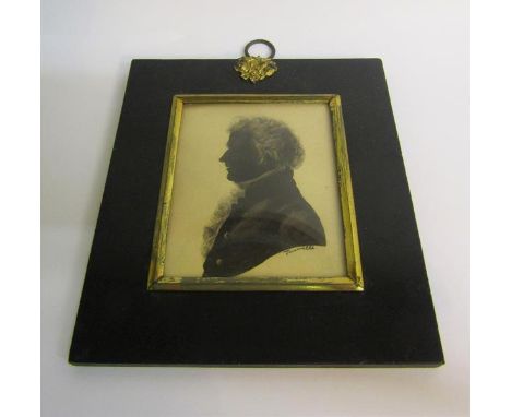 Turville - early 19c black on white silhouette portrait of a gentleman with highlights.  Signed, framed.  9cms x 7.5cms. 
