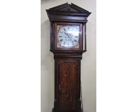 Early 19c Eight day longcase clock, the 33cm square painted dial signed J L D Terry, Manchester and having Roman numerals and