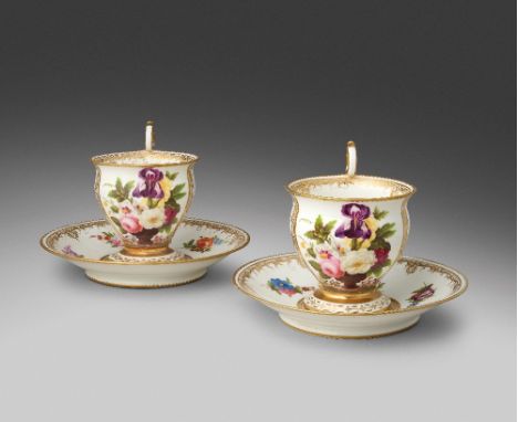 A pair of Swansea cabinet cups and saucers  c.1815-17, London-decorated probably in the Sims workshop, each cup with an ident