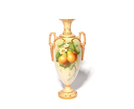 A Royal Worcester vase  date code for 1905, of shape 2256, the slender form painted with an arrangement of pears and pear blo