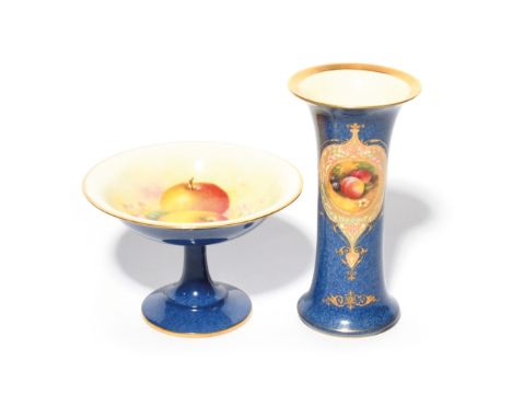 A Royal Worcester vase and a small tazza  date codes for 1930 and 1939, the vase of shape G923 and painted with a small panel