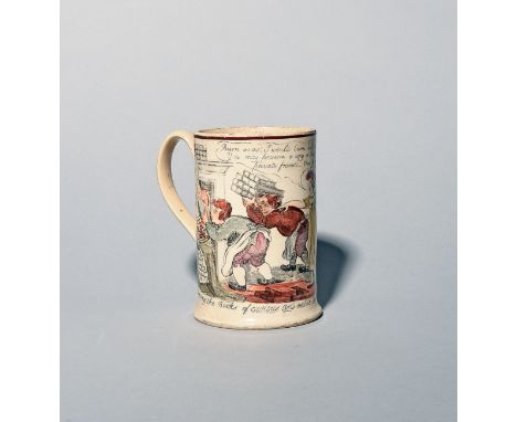 A satirical creamware mug relating to the Mary Anne Clarke scandal  c.1809, printed and hand-coloured with the Duke of York a