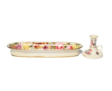 A Swansea pen tray c.1815-17, the oval form painted to the interior probably by Henry Morris with a wide band of flowers incl