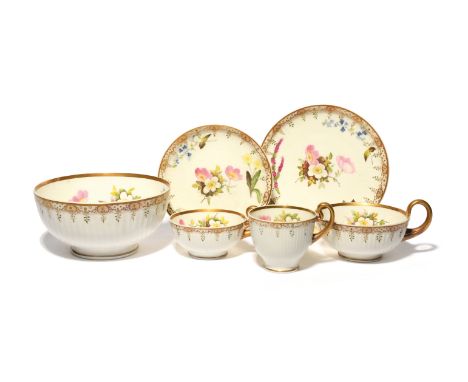 A Swansea part tea service  c.1815-17, the gently fluted Paris forms painted by William Pollard with wild flowers including p