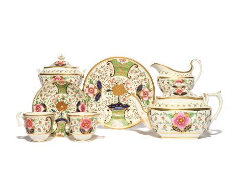 A Swansea part tea service  c.1815-17, decorated in an extended Imari palette, in pattern 436, with flowering branches and pa