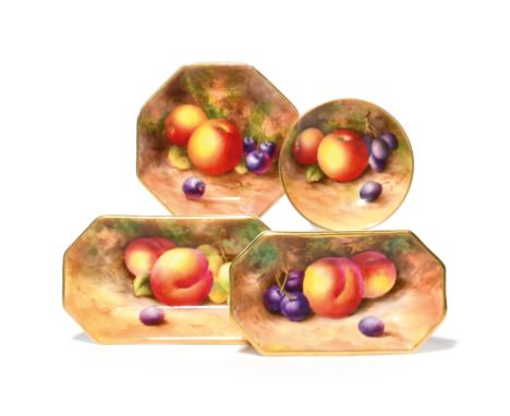 Four Royal Worcester pin trays  date codes for 1937, 1938 and 1940, all painted with arrangements of fruit including apples, 