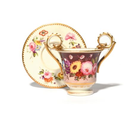 A Nantgarw miniature cabinet cup and associated stand  c.1818-20, the cup painted in London, probably in the Sims workshop, w