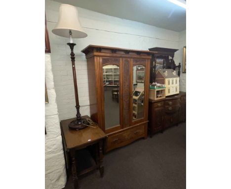 Victorian walnut mirror backed sideboard, Victorian walnut double mirror door wardrobe, oak gate leg dining table, standard l