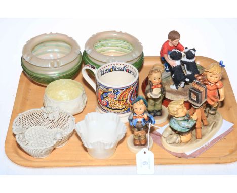 Pair of Hummel figures, three Belleek dishes, pair Kralik glass vases, Border Fine Arts figurine 'Young Farmers', etc.